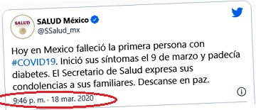 La noche del miércoles 18 de marzo del 2020 nos enteramos que había muerto el primer mexicano a causa del Covid-19.